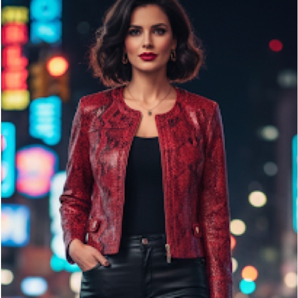 hearts of palm Jackets & Blazers - Vintage Hearts of Palm Red and Black Snakeskin Blazer Size 10 petite